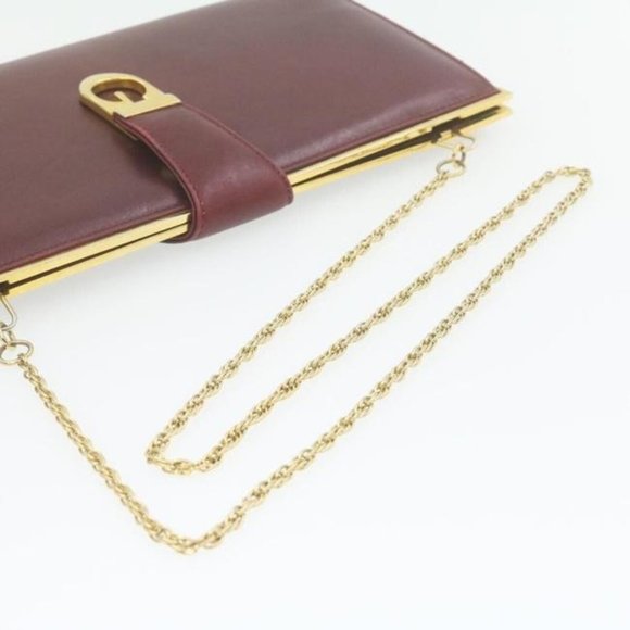 Gucci Dark Red Leather Two-Way Clutch W Gold Chain Strap - Picture 7 of 12